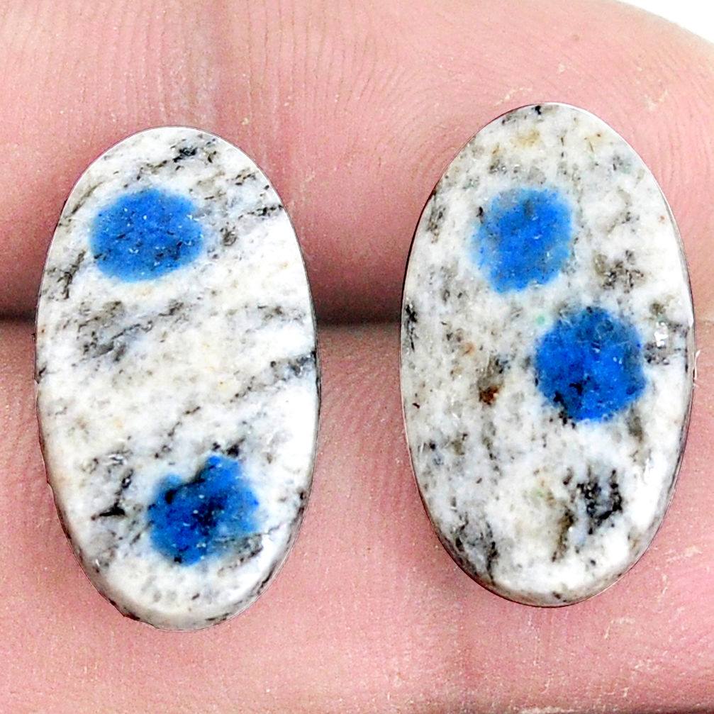 Pair 18.40cts k2 blue (azurite in quartz) 21x11.5 mm loose gemstone s7628