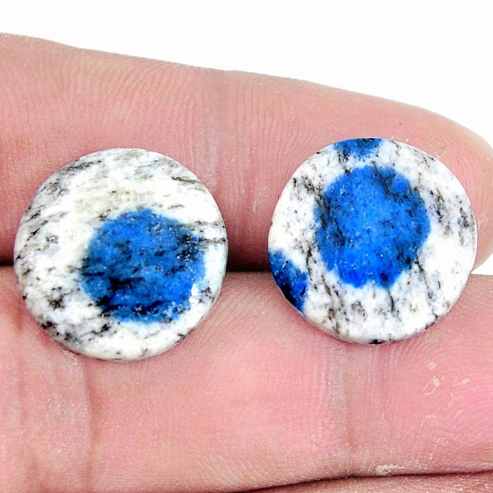 Pair 18.45cts k2 blue (azurite in quartz) 17x17 mm round loose gemstone s7629