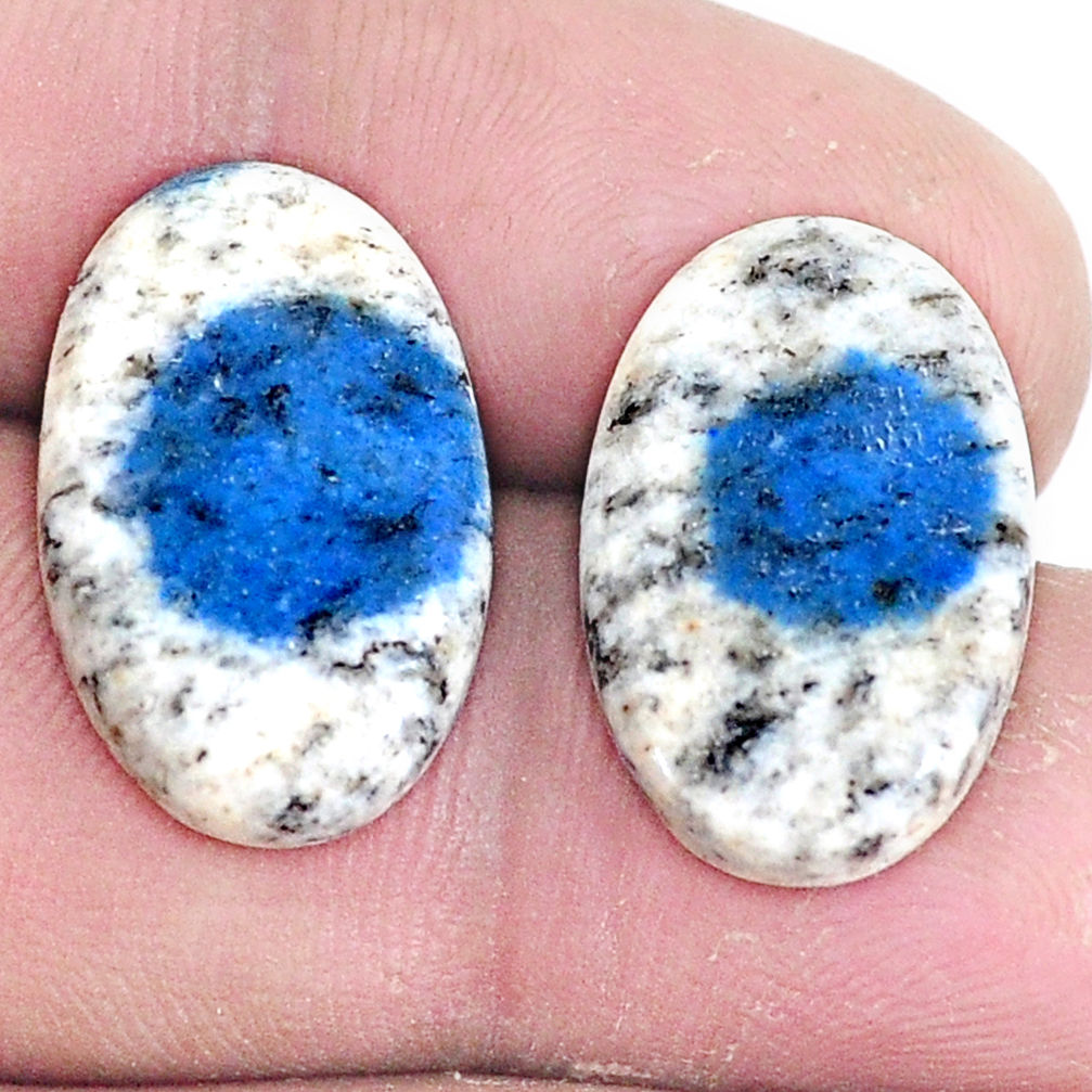 Pair 17.40cts k2 blue (azurite in quartz) 19x12.5mm oval loose gemstone s7631