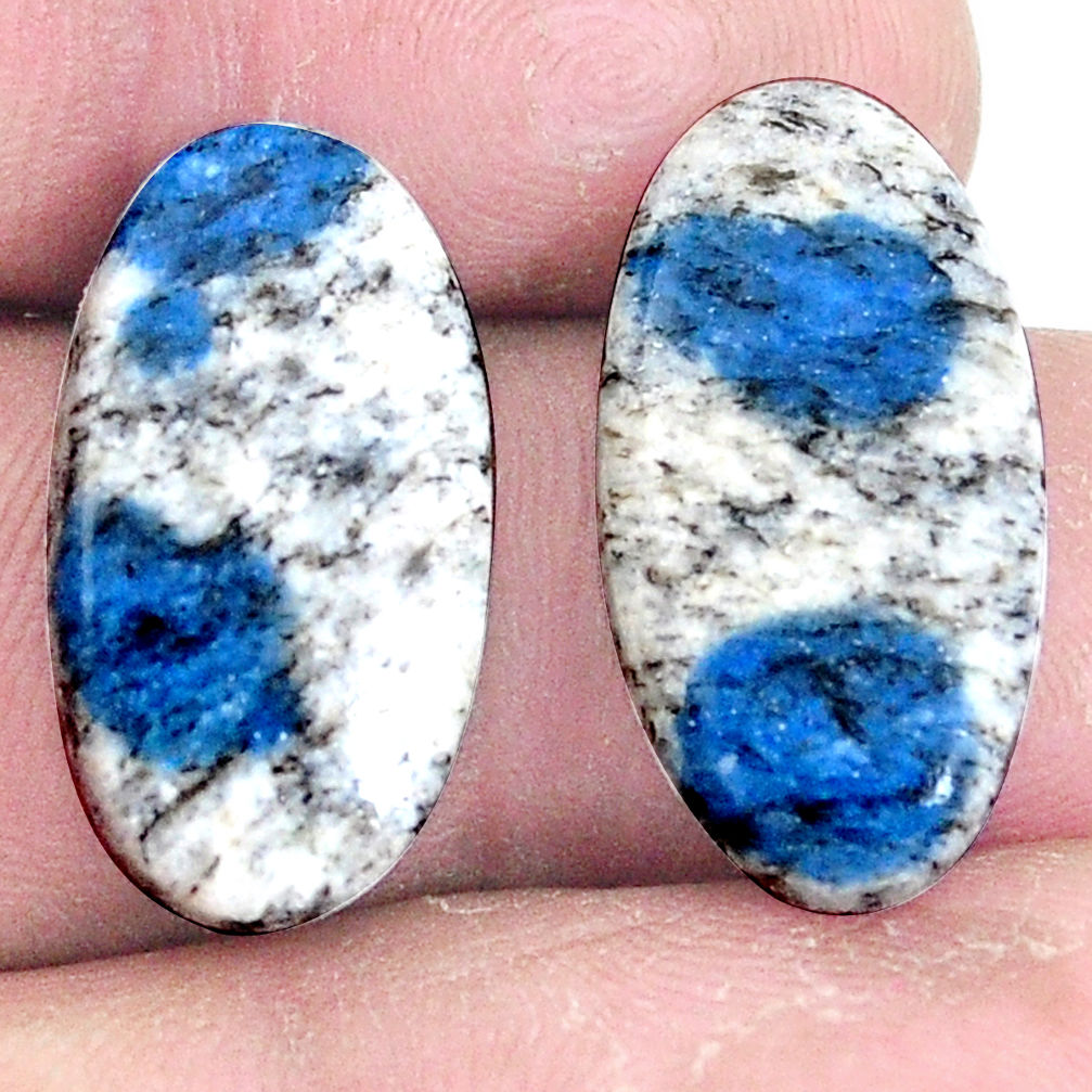 Pair 17.40cts k2 blue (azurite in quartz) 23x12 mm oval loose gemstone s7632