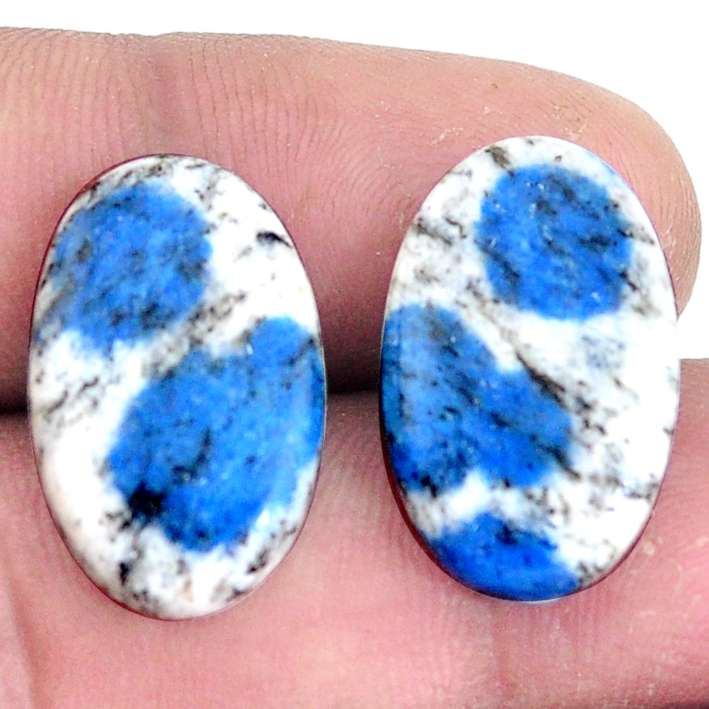 Pair 20.15cts k2 blue (azurite in quartz) 21x13 mm oval loose gemstone s7633
