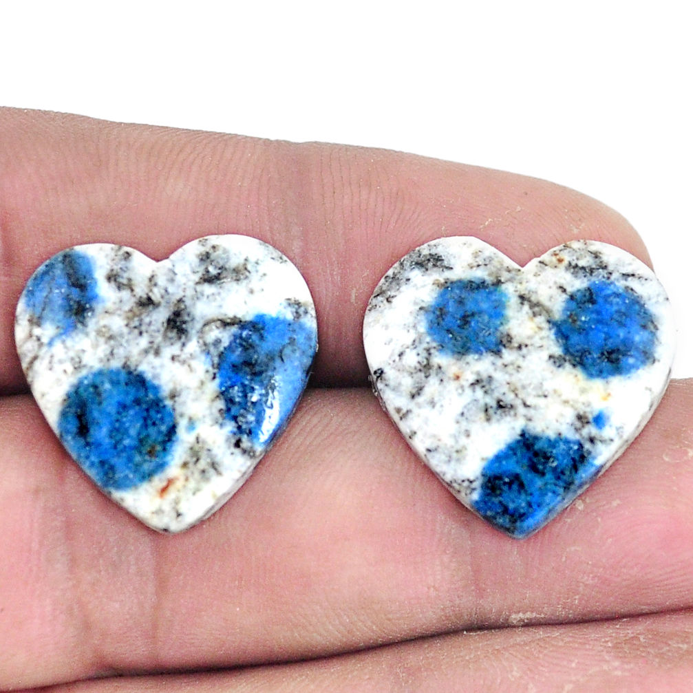 Pair 26.30cts k2 blue (azurite in quartz) 19x20 mm heart loose gemstone s7635