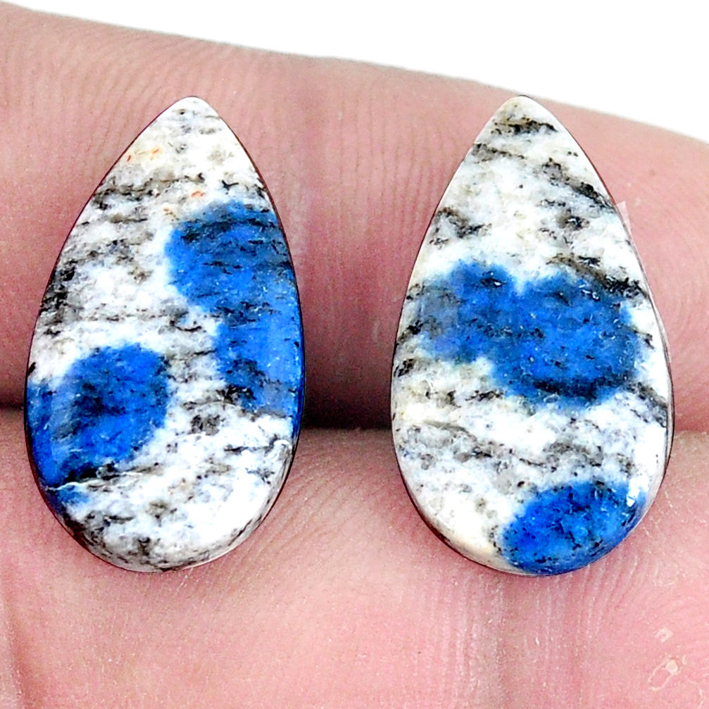 Pair 14.45cts k2 blue (azurite in quartz) 21x12 mm pear loose gemstone s7638