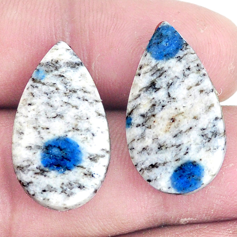 Pair 19.45cts k2 blue (azurite in quartz) 23x13 mm pear loose gemstone s7639