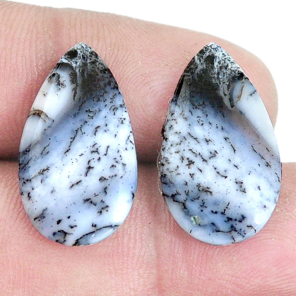 Pair 14.35cts dendrite opal (merlinite) white 22x13 mm loose gemstone s7685