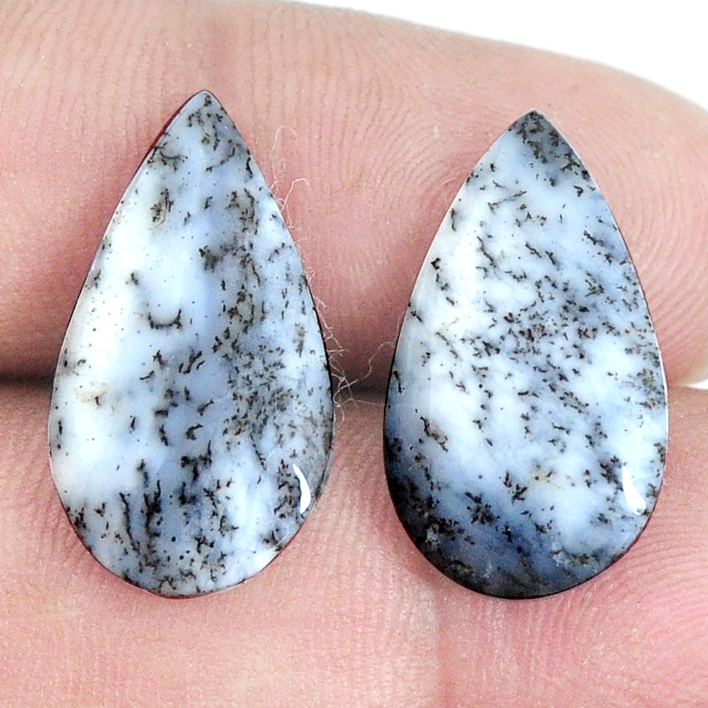 Pair 12.35cts dendrite opal (merlinite) white 21x12mm loose gemstone s7689