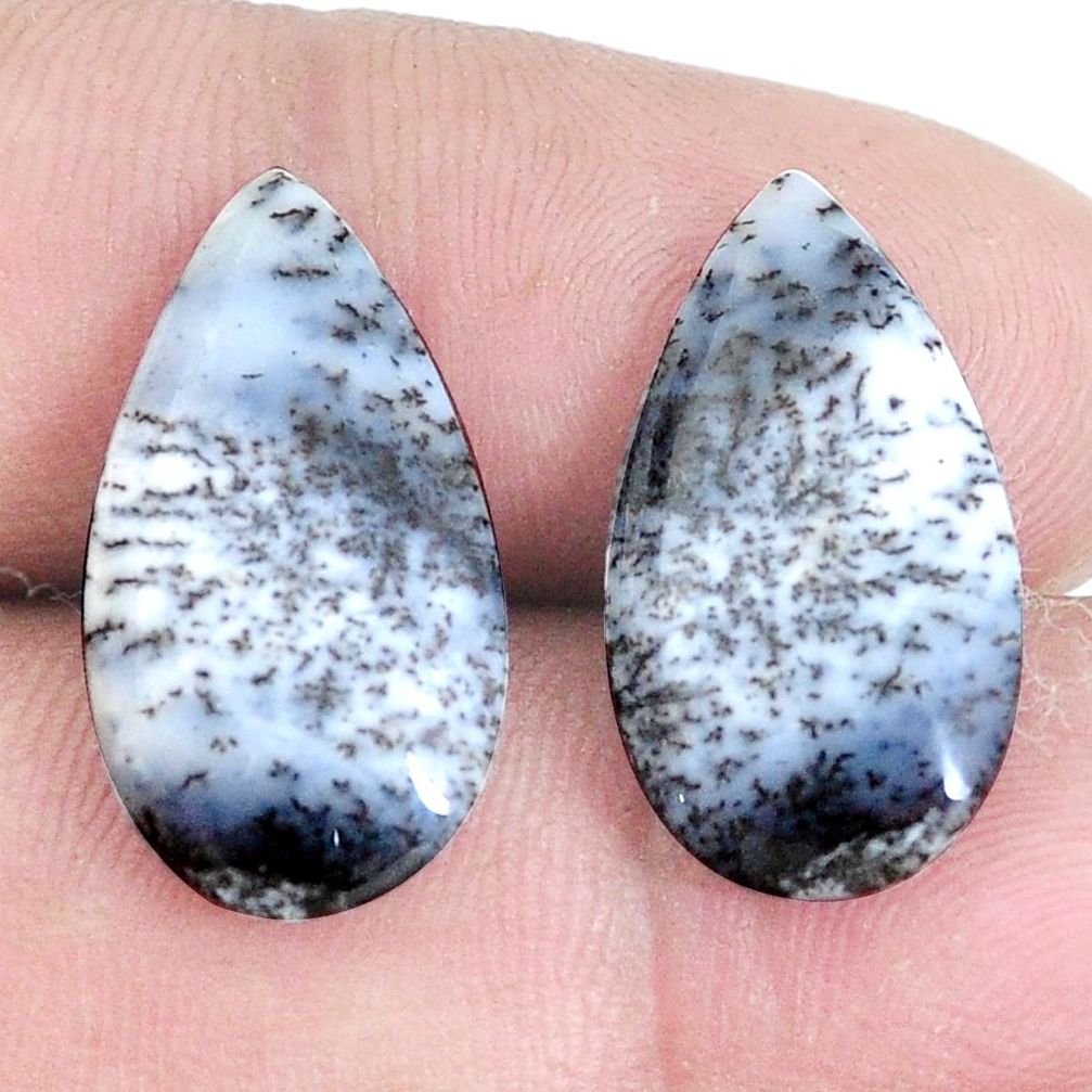Natural 12.40cts dendrite opal pair white 21x11 mm loose gemstone s7690