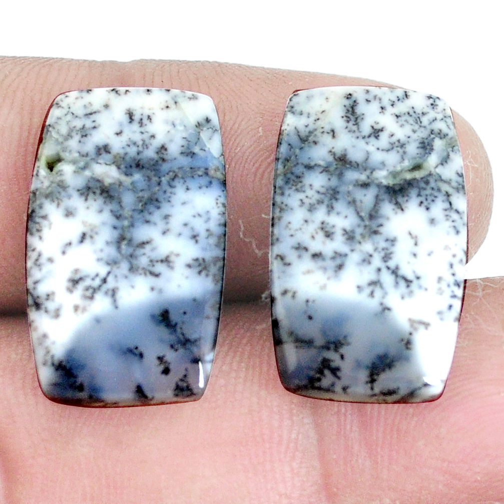 Natural 19.35cts dendrite opal (pair) white 21x13 mm loose gemstone s7691