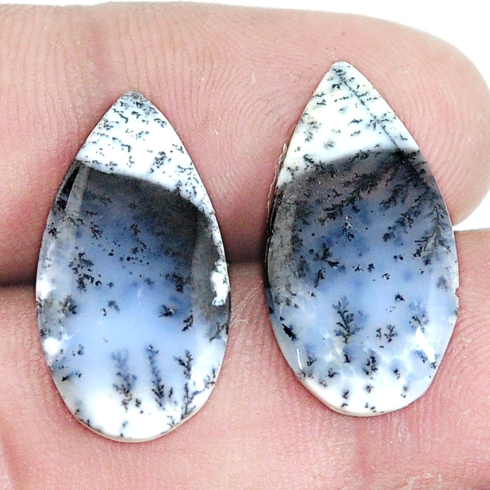 Natural 13.45cts dendrite opal white 22x11mm pair loose gemstone s7694