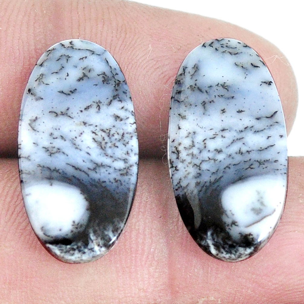 Natural 13.45cts dendrite opal merlinite white 21x13mm pair loose gemstone s7695