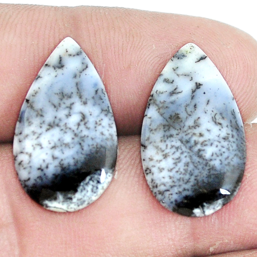 Natural 14.45cts dendrite opal merlinite white 22x11mm pair loose gemstone s7696