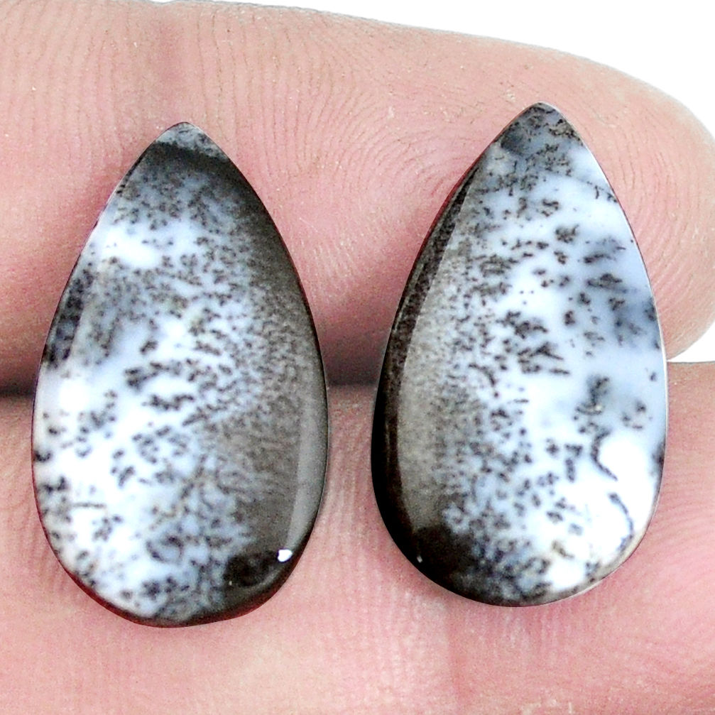 Natural 14.35cts dendrite opal merlinite white 30x12mm pair loose gemstone s7697