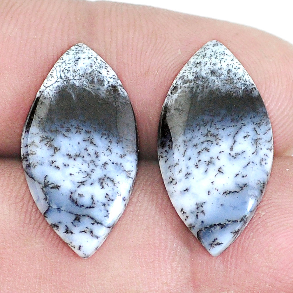 Natural 12.35cts dendrite opal merlinite white 22x12mm pair loose gemstone s7699