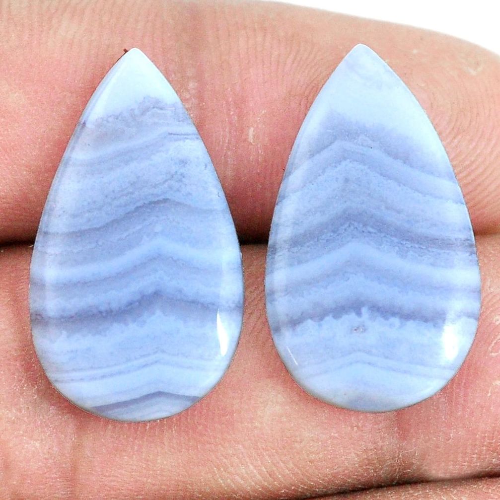 Natural 19.35cts lace agate blue pair 24x14 mm pear loose gemstone s7701