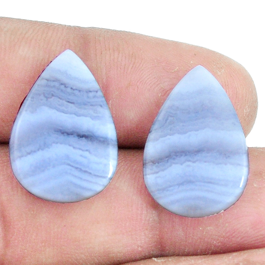 Natural 19.10cts lace agate blue pair 20x14 mm pear loose gemstone s7705