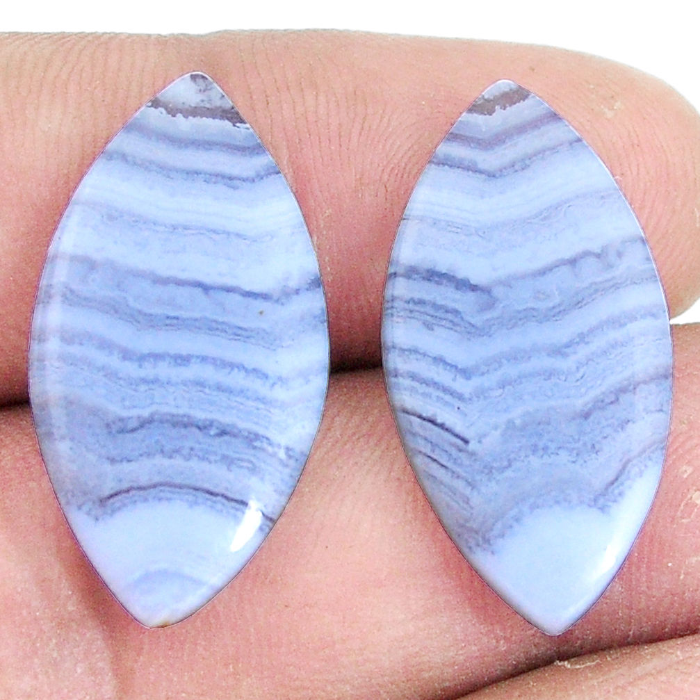 Natural 19.35cts lace agate blue pair 26x13.5 mm loose gemstone s7706