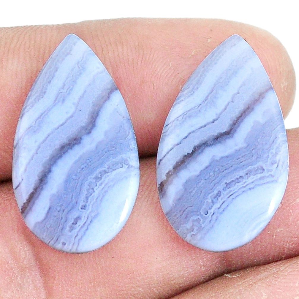 Natural 19.35cts lace agate blue pair 25x15 mm pear loose gemstone s7708