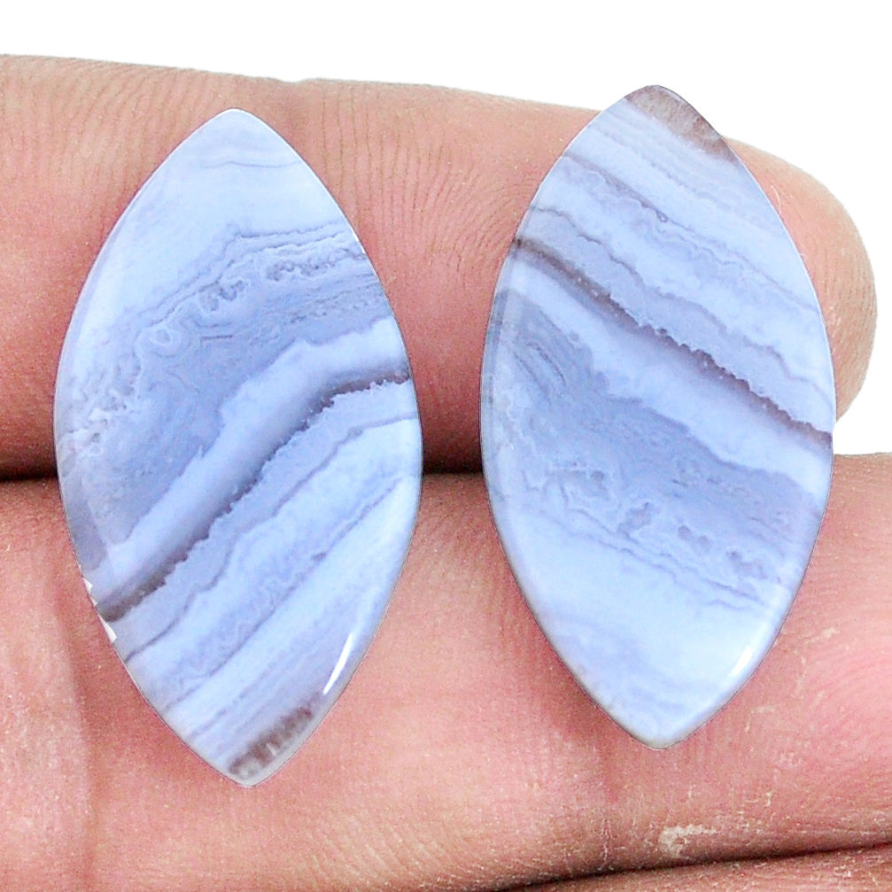 Natural 23.25cts lace agate blue pair 28x14.5 mm loose gemstone s7710