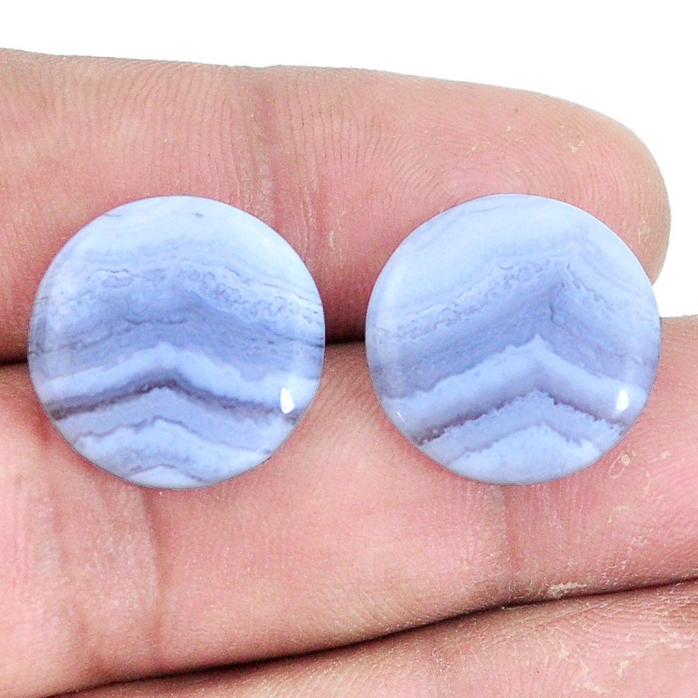 Natural 17.35cts lace agate blue pair 17x17 mm round loose gemstone s7711