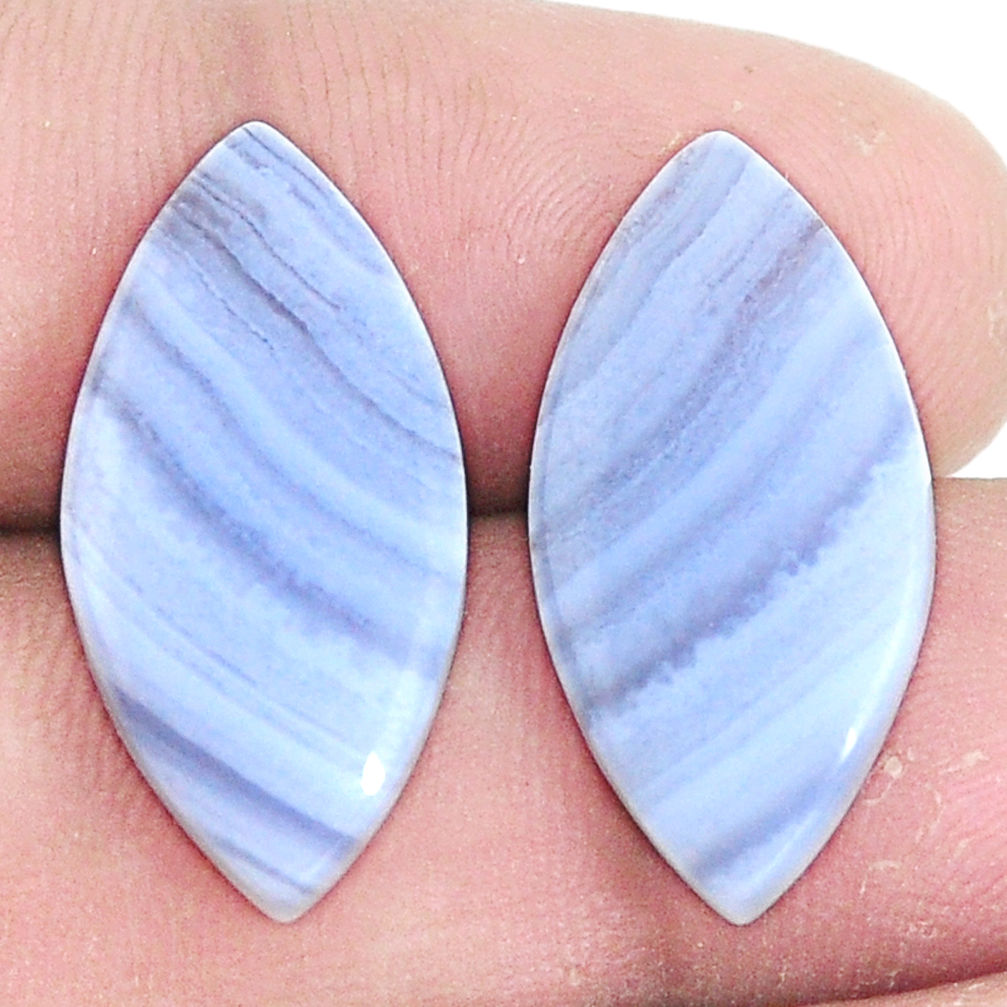 Natural 16.30cts lace agate blue pair 23.5x12 mm loose gemstone s7712