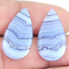 Natural 18.40cts lace agate blue pair 24x13 mm pear loose gemstone s7713