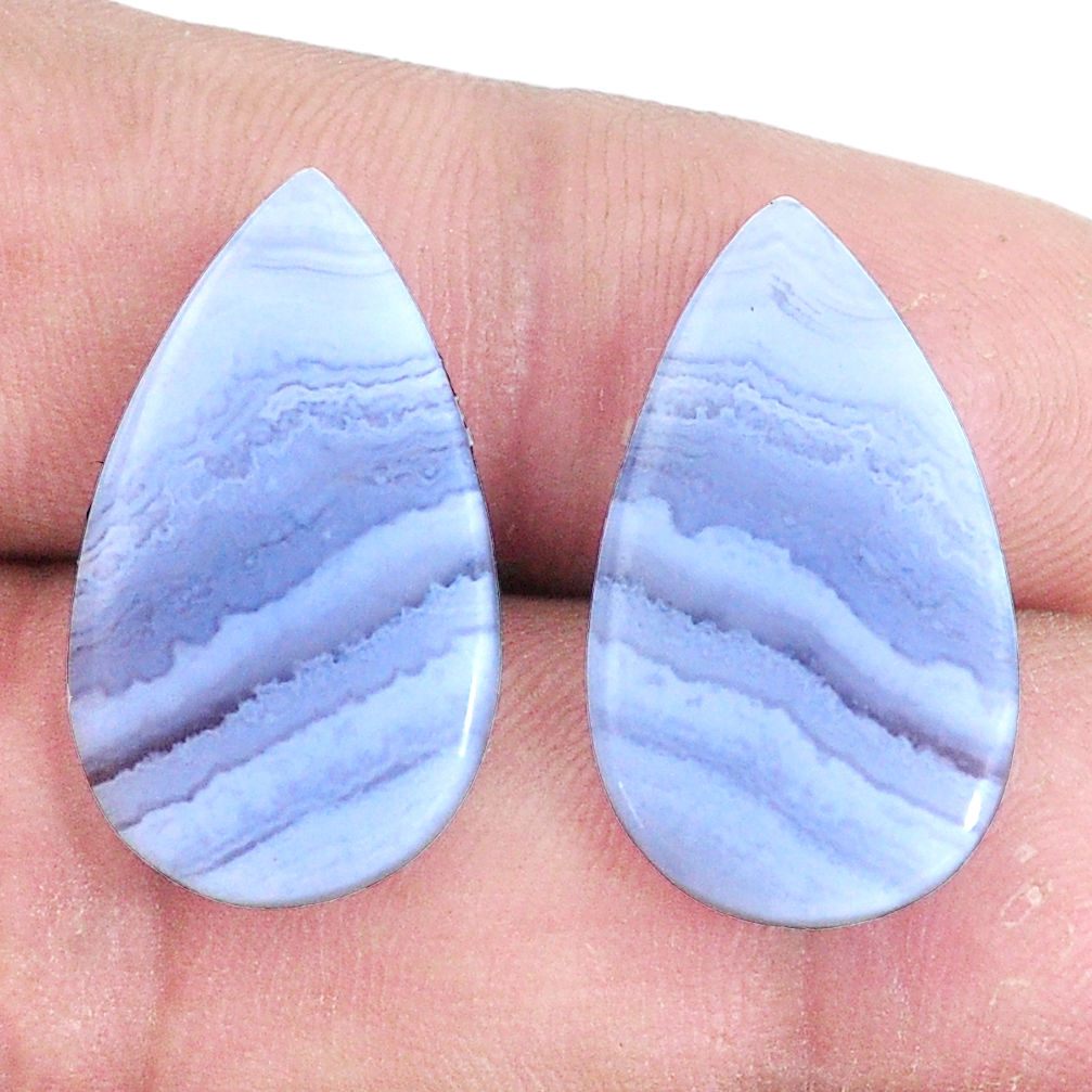 Natural 20.10cts lace agate blue pair 23.5x13.5 mm pear loose gemstone s7715