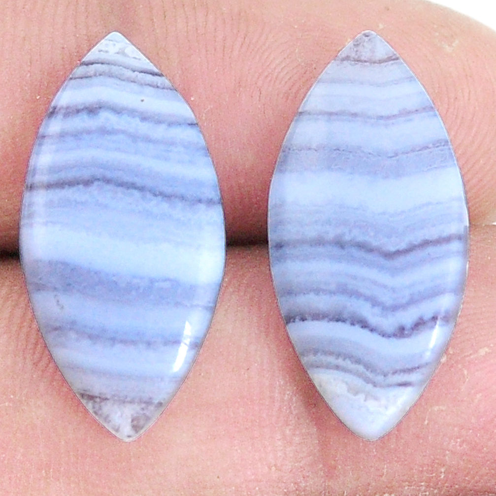 Natural 14.35cts lace agate blue pair 23x11.5 mm loose gemstone s7716