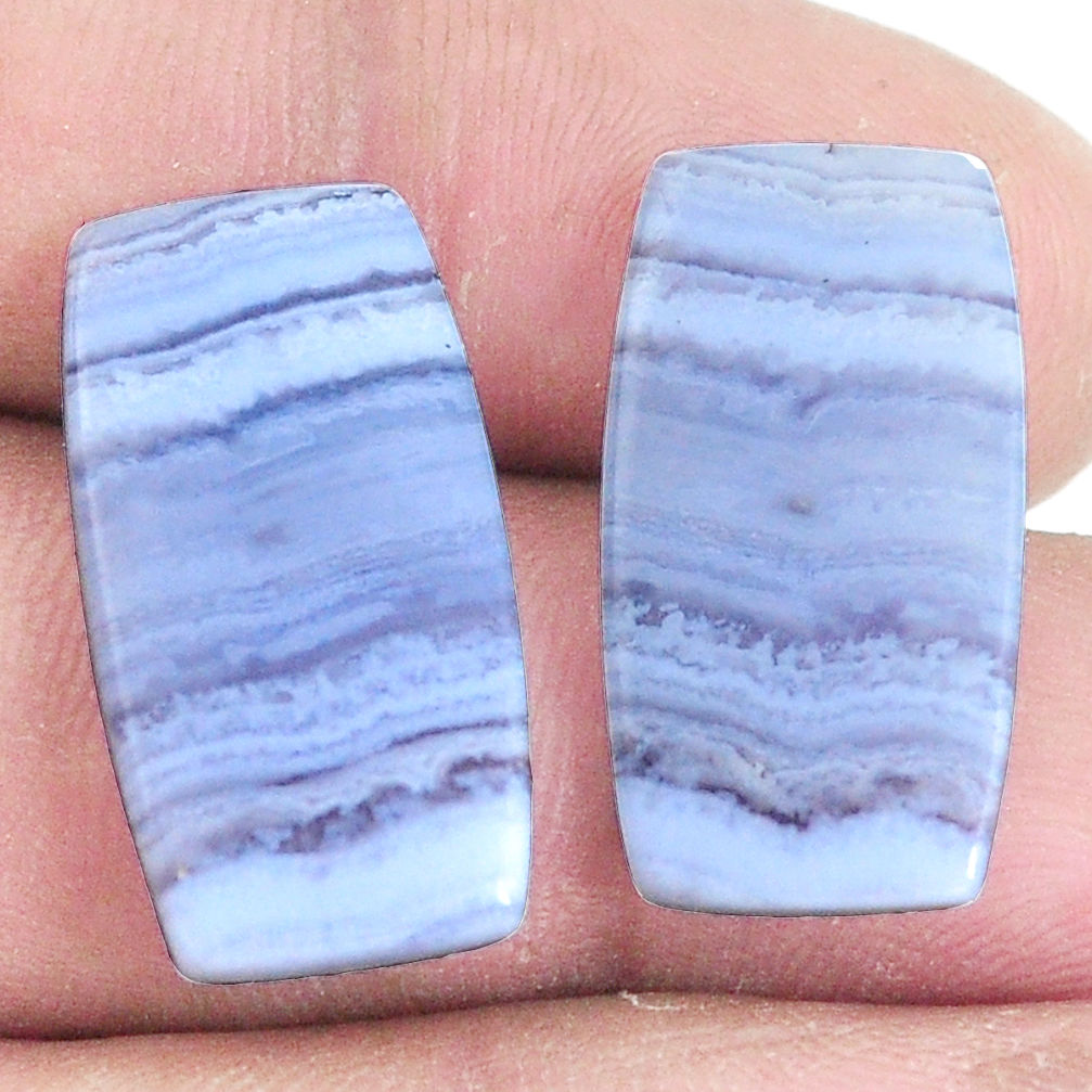 Natural 18.10cts lace agate blue pair 22x12 mm octagan loose gemstone s7717