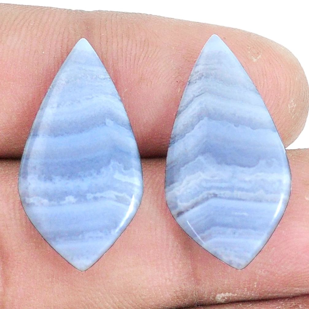 Natural 17.10cts lace agate blue pair 26x13.5 mm loose gemstone s7719