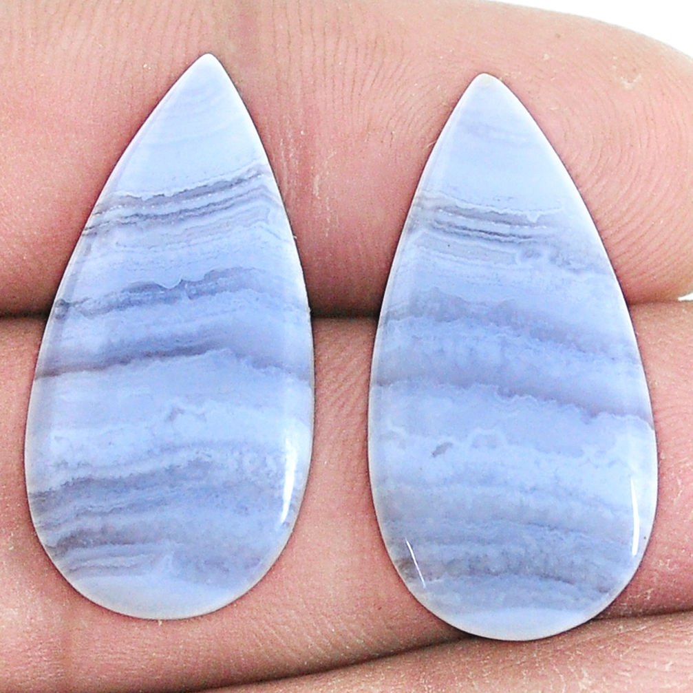 Natural 20.10cts lace agate blue pair 26.5x13.5 mm pear loose gemstone s7720