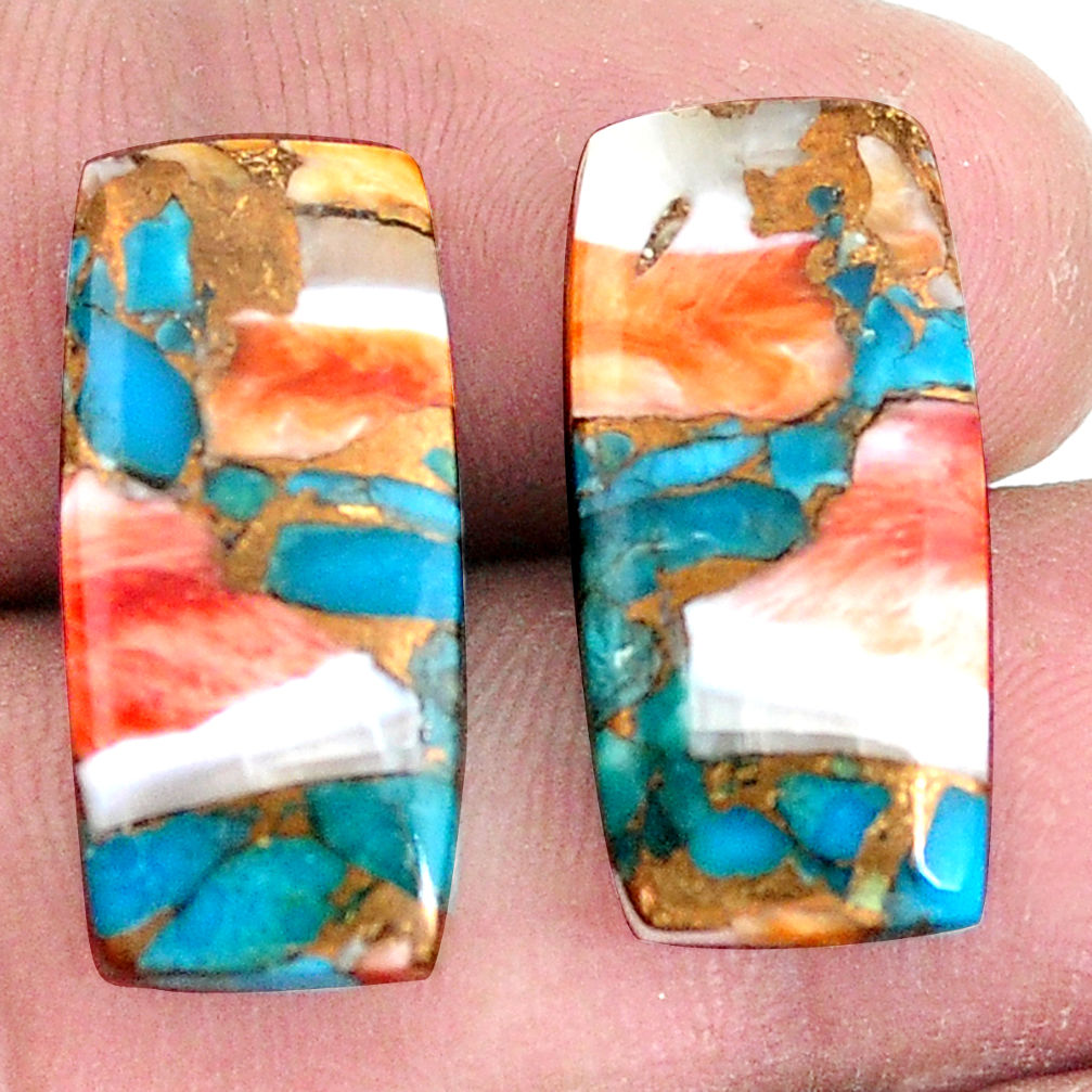 25.10cts spiny oyster arizona turquoise pair 22x11 mm loose gemstone s7724