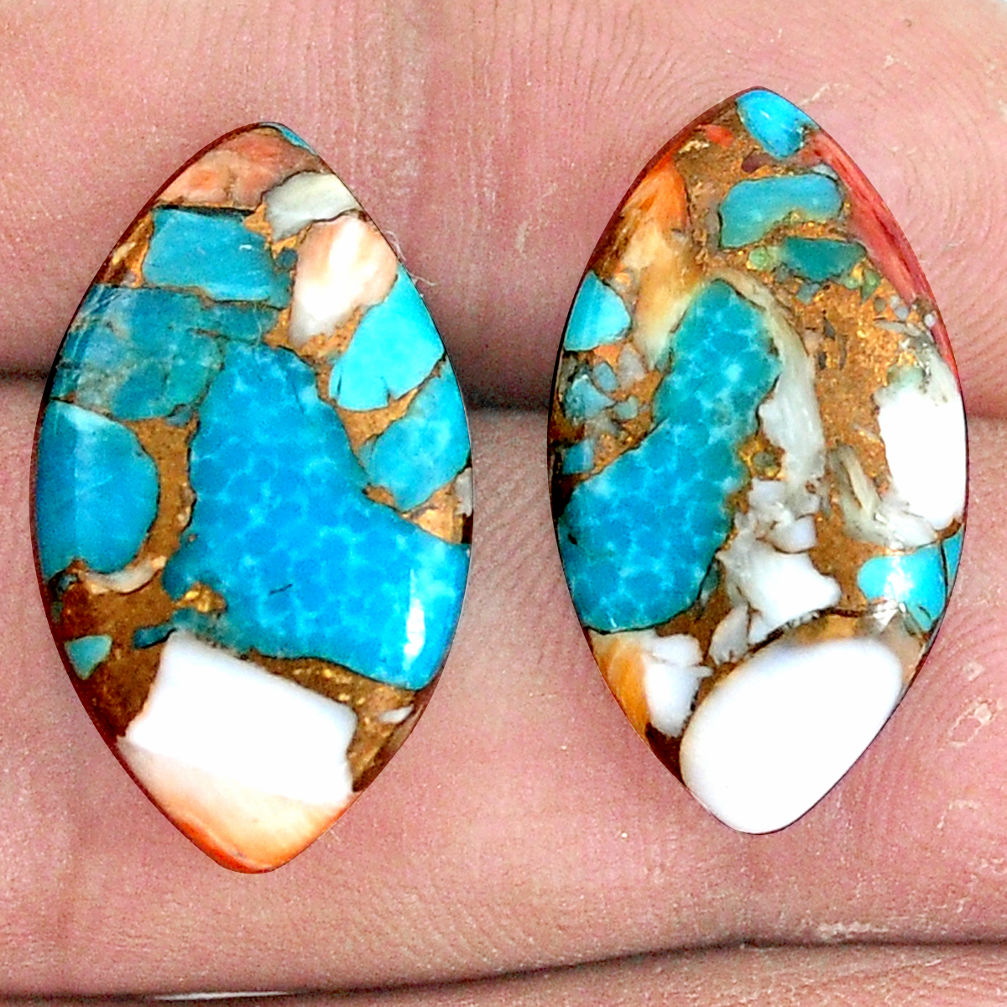 21.30cts spiny oyster arizona turquoise pair 23x13 mm loose gemstone s7725