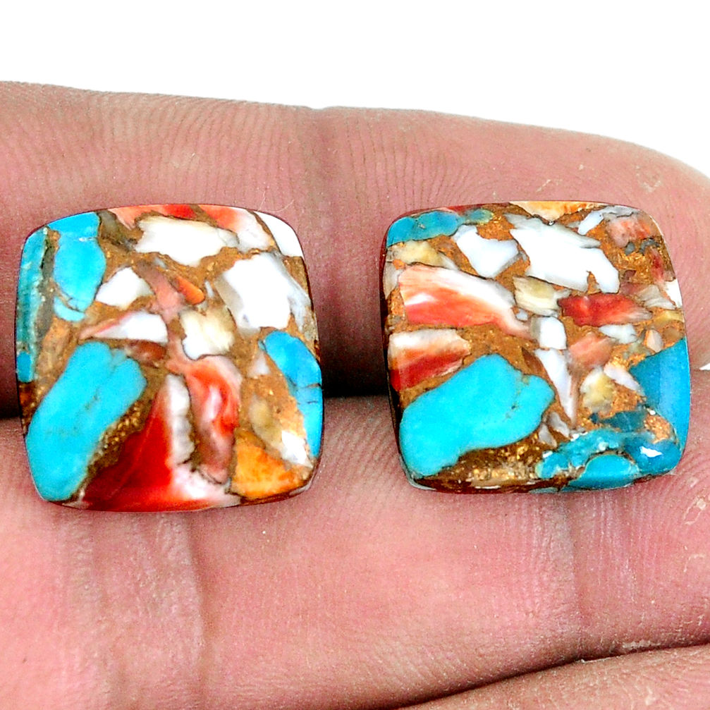 28.45cts spiny oyster arizona turquoise pair 16x16 mm loose gemstone s7727