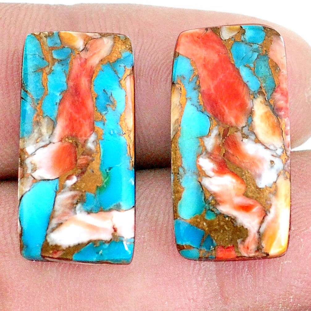 28.45cts spiny oyster arizona turquoise pair 22x11 mm loose gemstone s7733