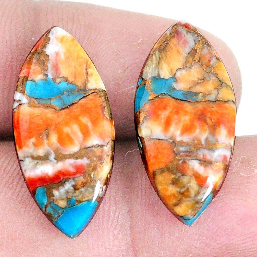 Pair spiny oyster arizona turquoise 24x11mm marquise loose gemstone s7740