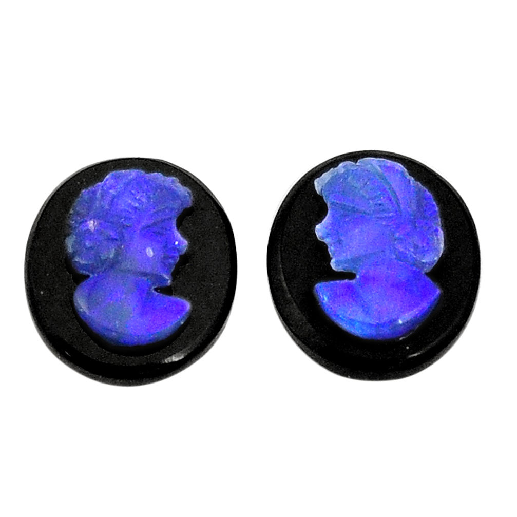 Natural 5.10cts opal cameo on black onyx black 12x10mm pair loose gemstone s8502