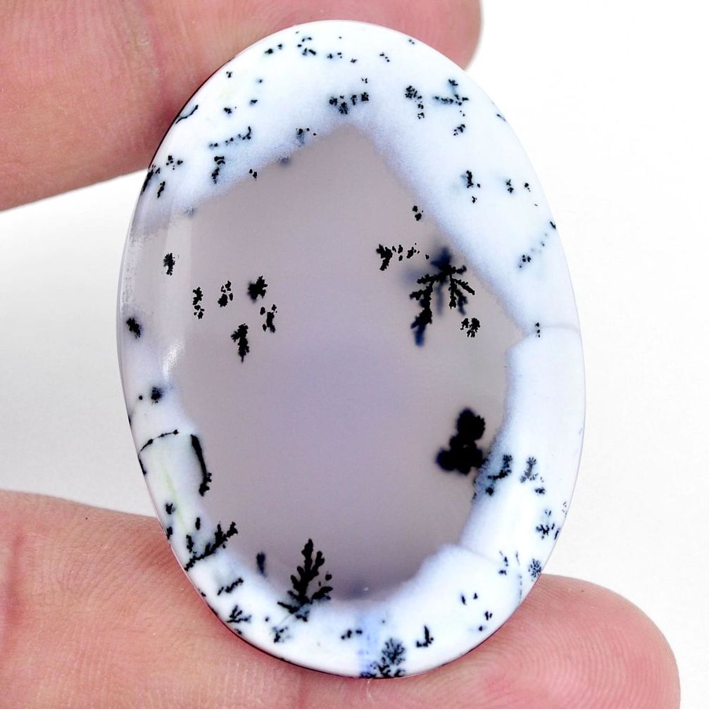 Natural 45.10cts dendrite opal white cabochon 46x31 mm oval loose gemstone s9241