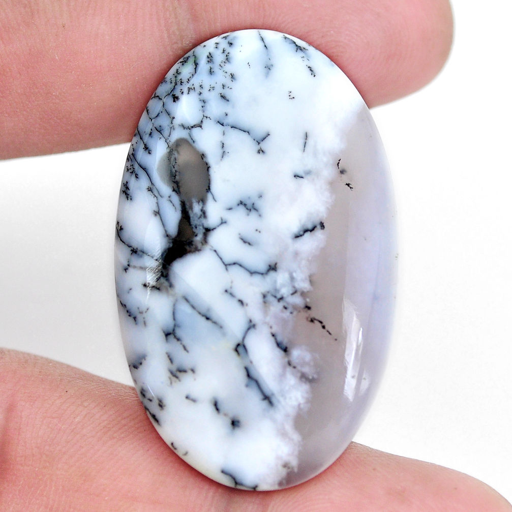 Natural 35.10cts dendrite opal white cabochon 40x24 mm oval loose gemstone s9242