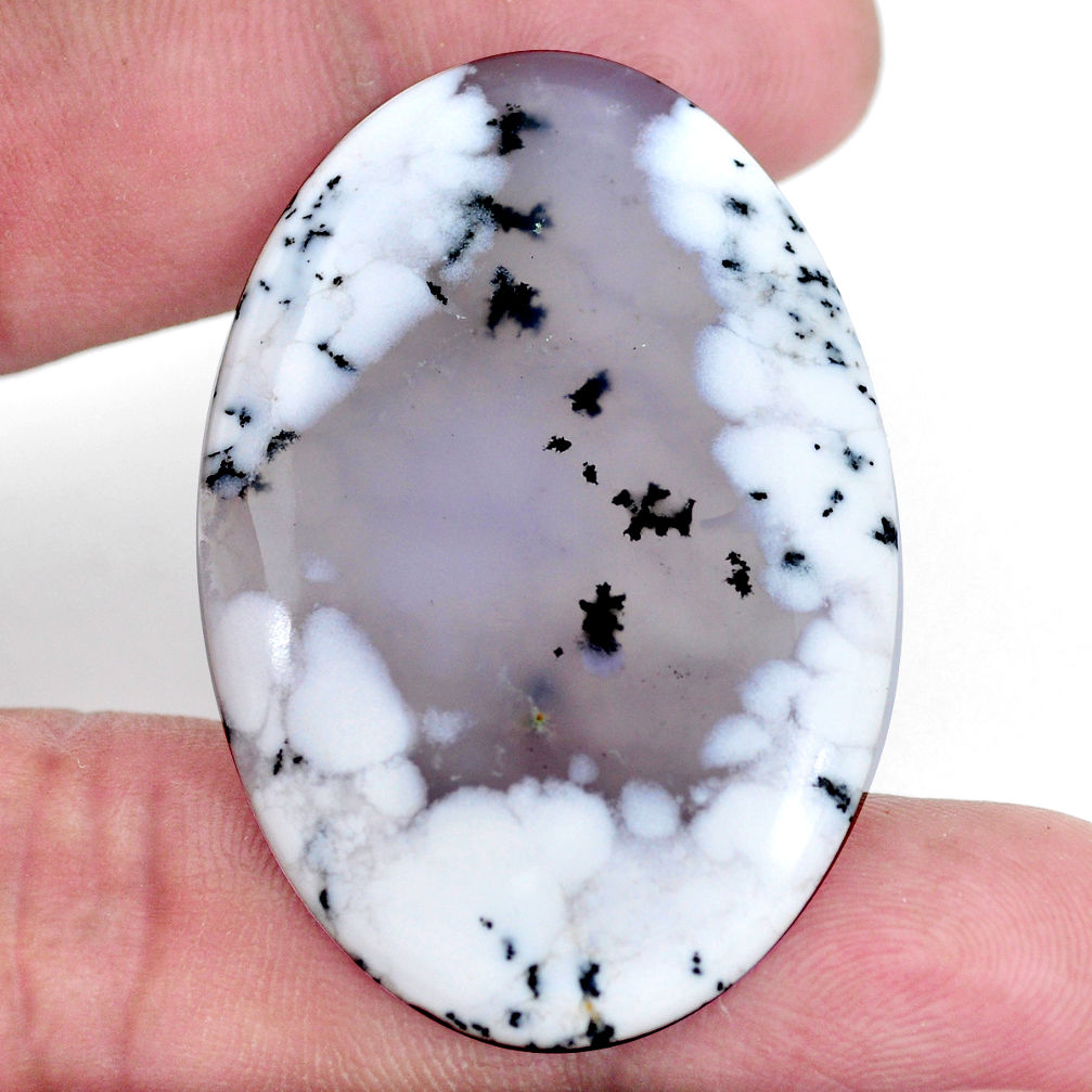 Natural 38.45cts dendrite opal white cabochon 45x30 mm oval loose gemstone s9244