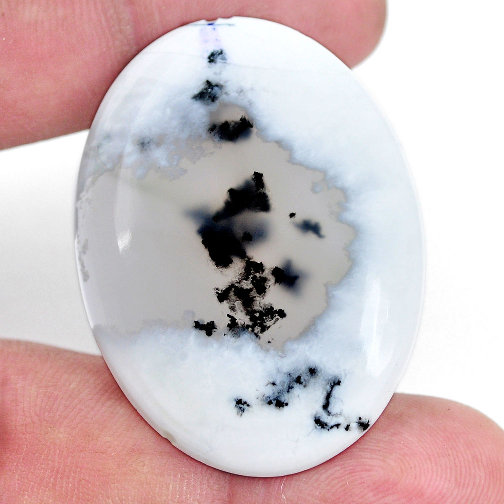 Natural 38.45cts dendrite opal white cabochon 41x30 mm oval loose gemstone s9246