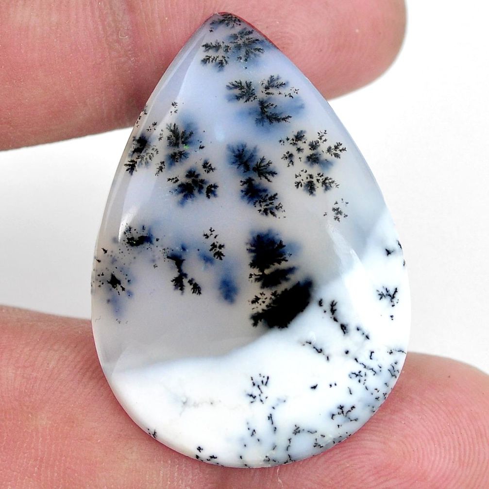 Natural 27.35cts dendrite opal white cabochon 37x26 mm pear loose gemstone s9249