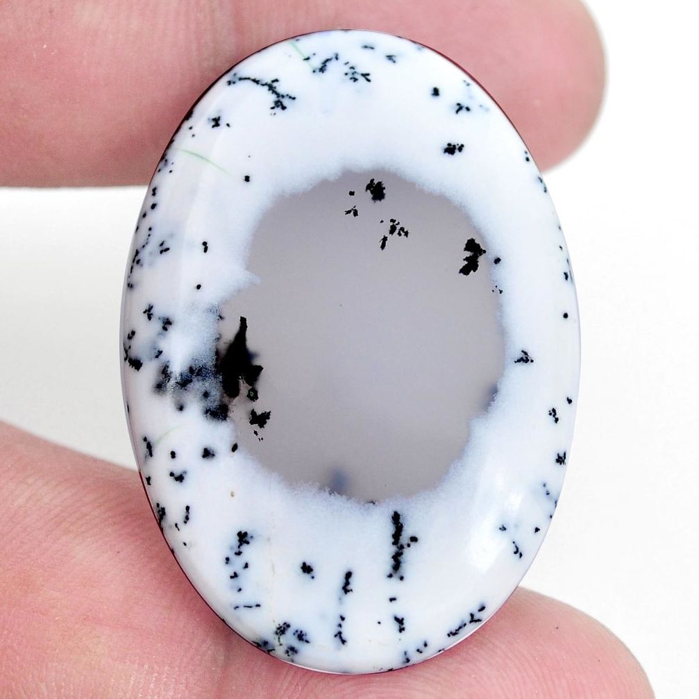 Natural 32.40cts dendrite opal white cabochon 39x27 mm oval loose gemstone s9250