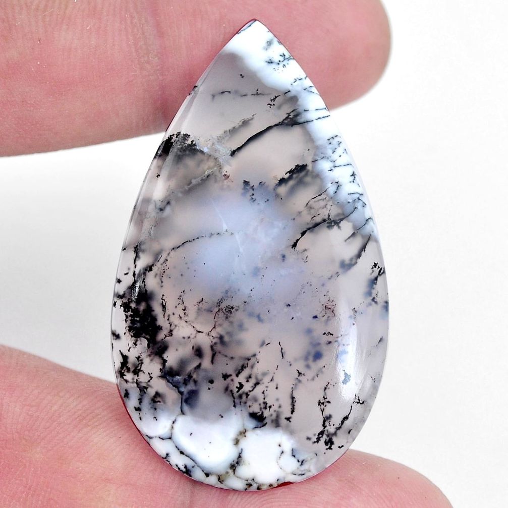 Natural 31.15cts dendrite opal white cabochon 45x26 mm pear loose gemstone s9259