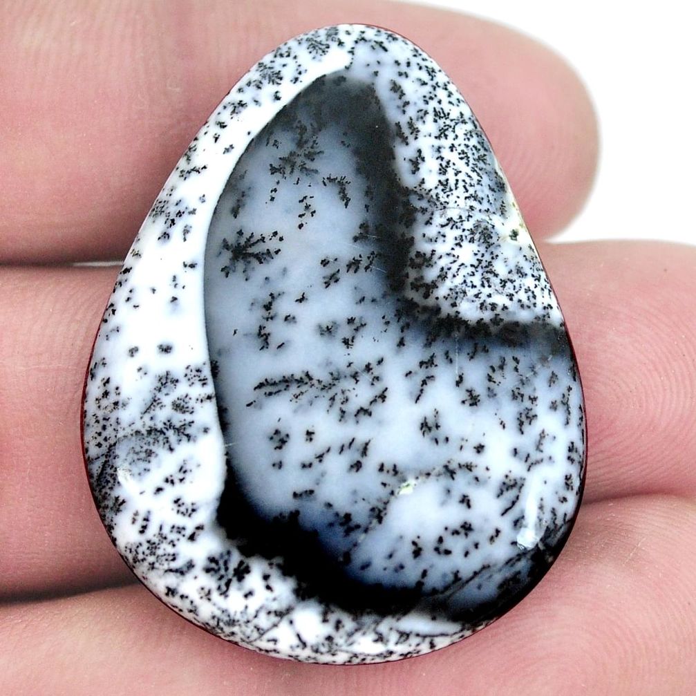 Natural 31.30cts dendrite opal white cabochon 36x27 mm pear loose gemstone s9260