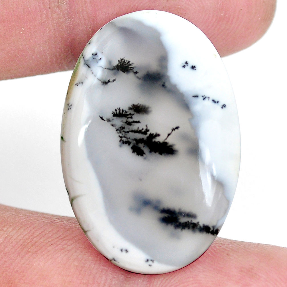 Natural 22.35cts dendrite opal white cabochon 30x20 mm oval loose gemstone s9263