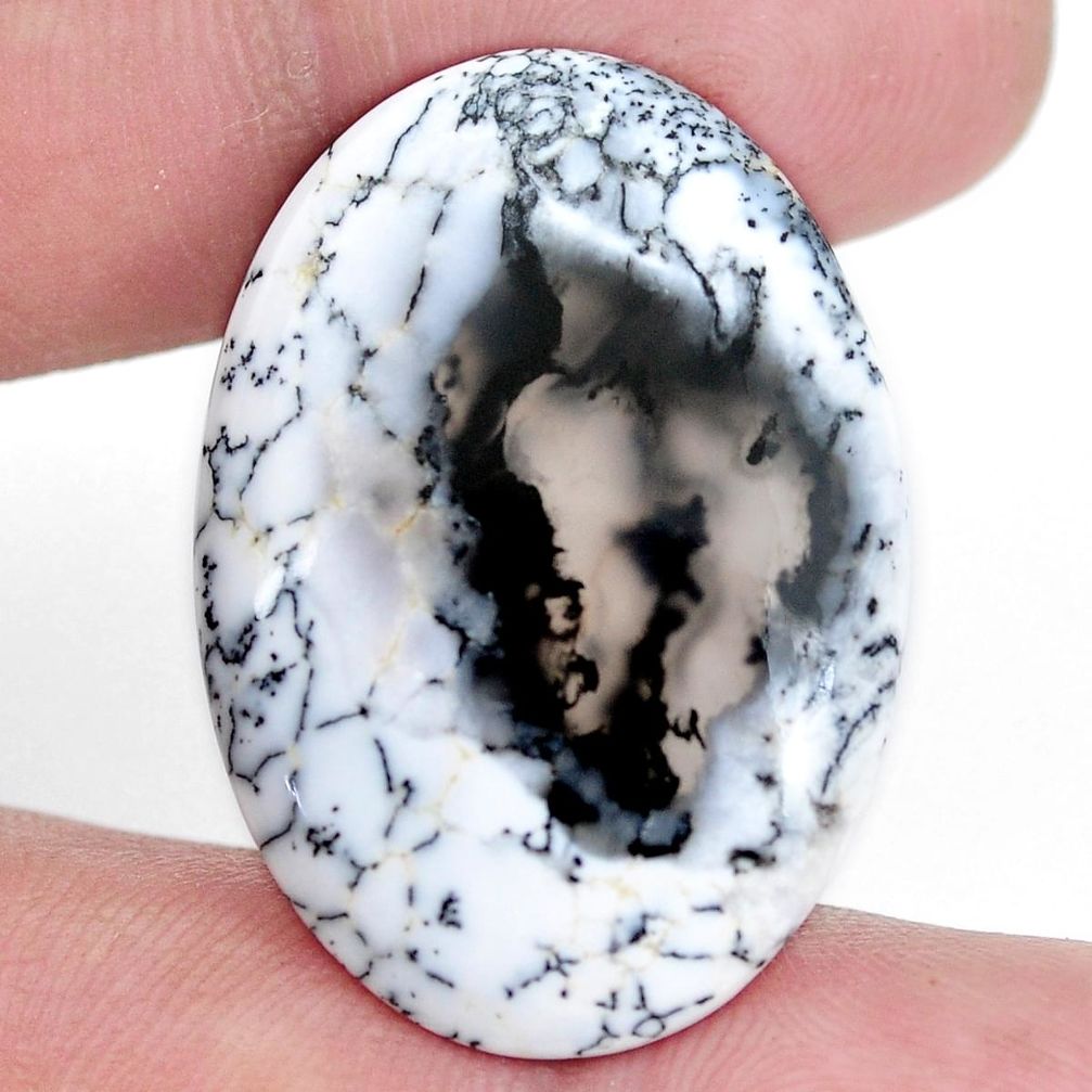 Natural 21.30cts dendrite opal white cabochon 32x22 mm oval loose gemstone s9264