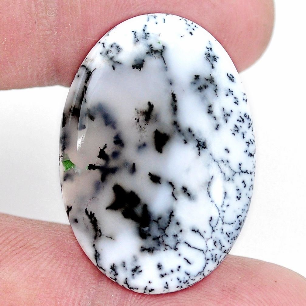 Natural 17.40cts dendrite opal white cabochon 29x20 mm oval loose gemstone s9266