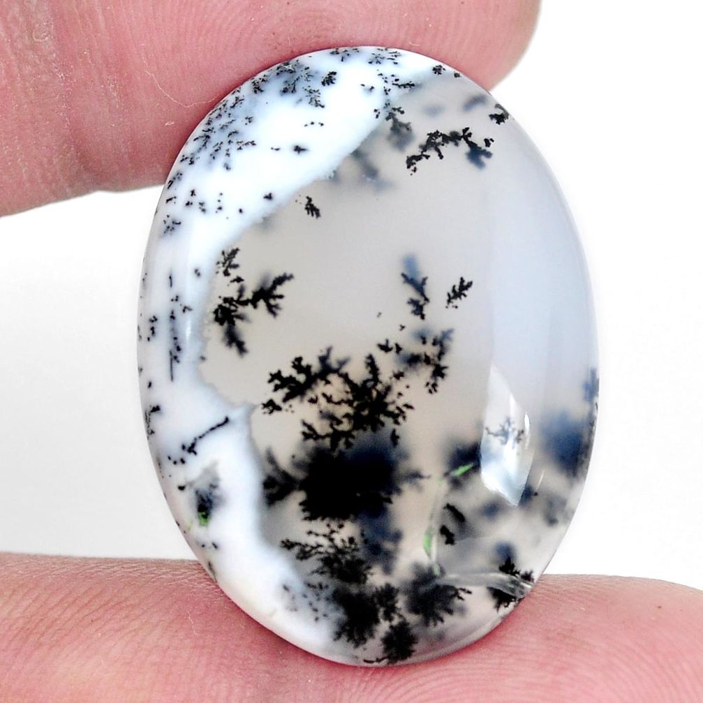 Natural 24.35cts dendrite opal white cabochon 30x22 mm oval loose gemstone s9269