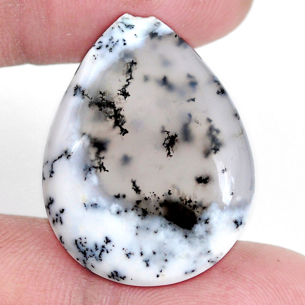 Natural 16.15cts dendrite opal white cabochon 27x20 mm pear loose gemstone s9276