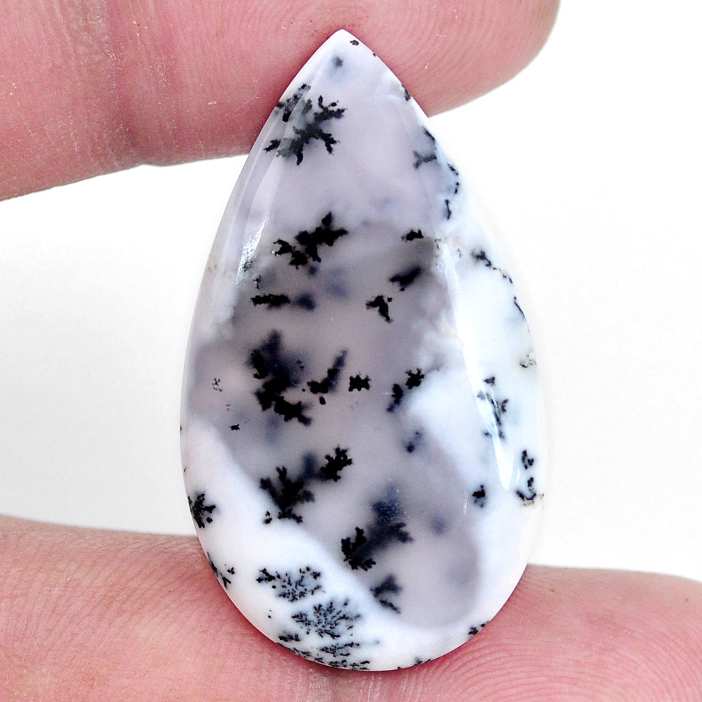 Natural 17.35cts dendrite opal white cabochon 33x19 mm pear loose gemstone s9278